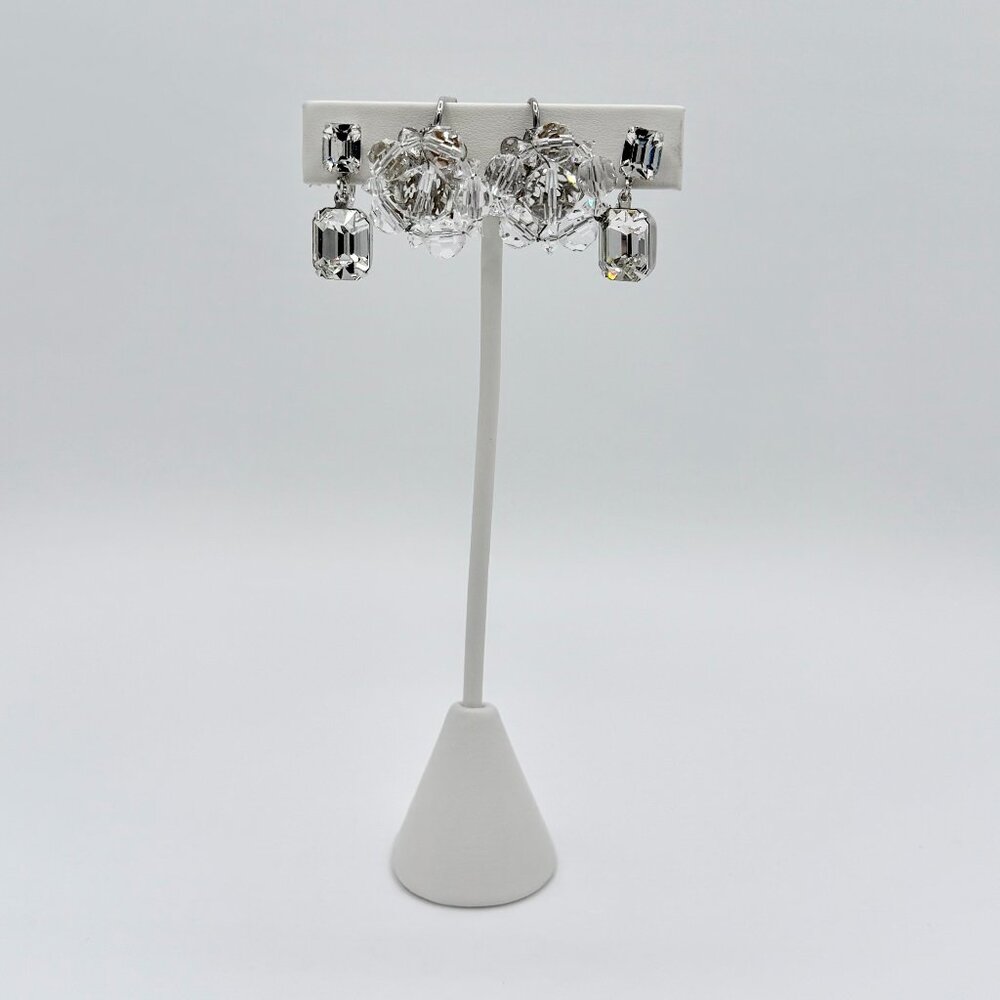 VTG Earring Bundle: Signed CORO Emerald Cut + Unmarked Crystal Flower Cluster